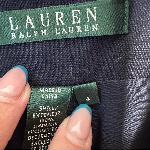 Ralph Lauren Navy Blue Embroidered Crown Crest Linen Blazer Size 4 - Picture 8 of 9